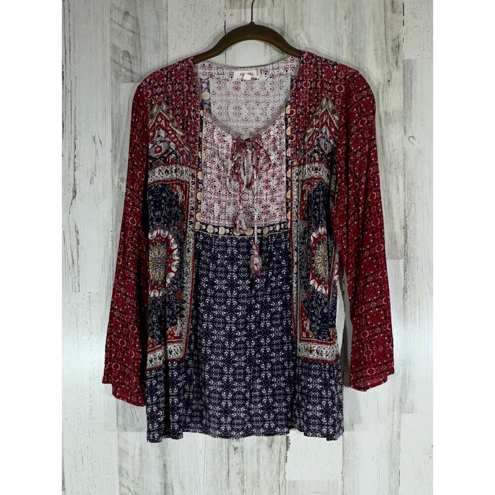 Kyla Seo Tunic Medium Bohemian Tassels Artsy Festival Hippie Americana Bandana